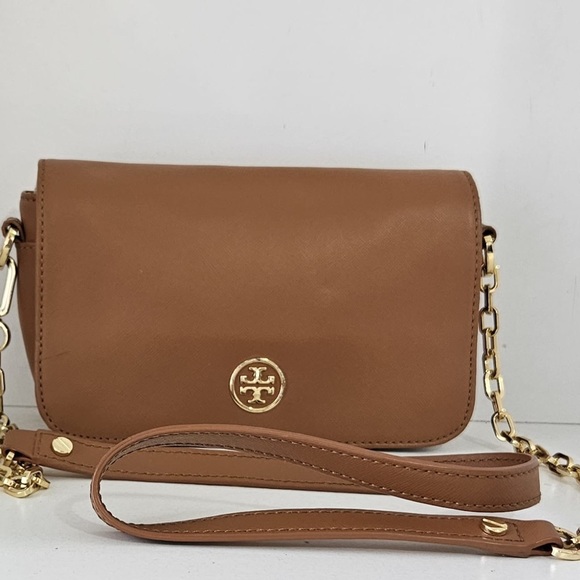 Tory burch British Tan Leather Crossbody bag ,top flap snap closure - Picture 7 of 11